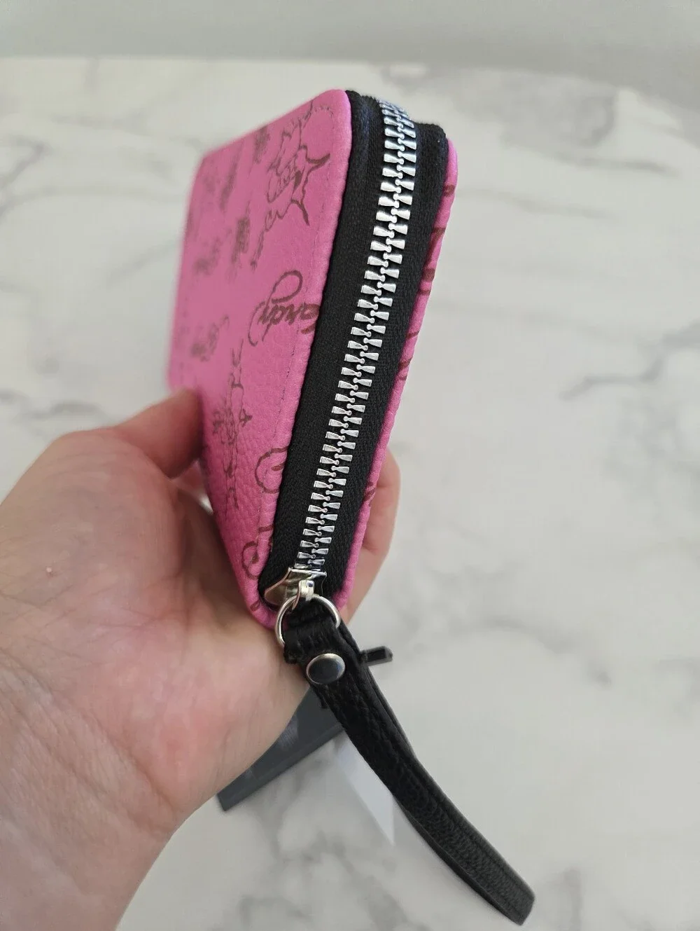 Ed Hardy Tiger Tattoo Pink Vegan Leather Zip Around Wristlet Wallet NWT